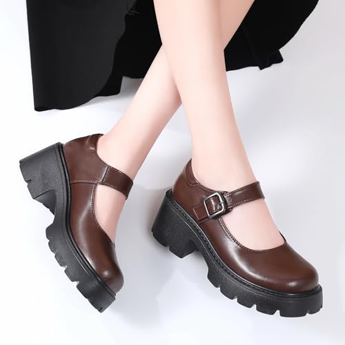 Image of Mary Jane Shoes Women Platform Mary Janes for Women Chunky Heels Women's Pumps Fashion Comfortable Dressy Casual Work School Office Shoes