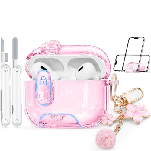 Image of for AirPods Pro 2nd 1st Case with Safety Lock,Glitter Pink