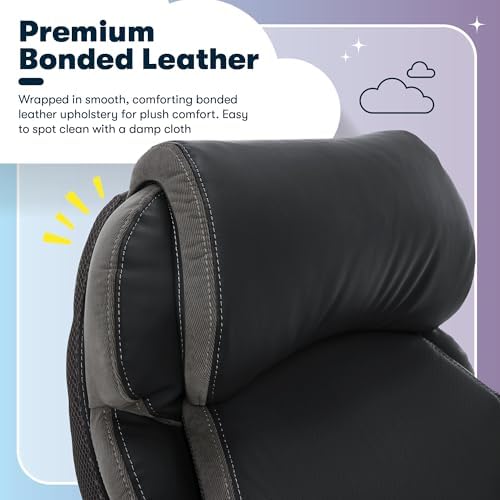 Serta Jackson Big and Tall Executive Home Office Chair with Smart Layers Technology, Wide Seat Cushion, Modern Comfy DeskChairs with Rolling Swivel Wheels, Bonded Leather, Black - Thumbnail 4