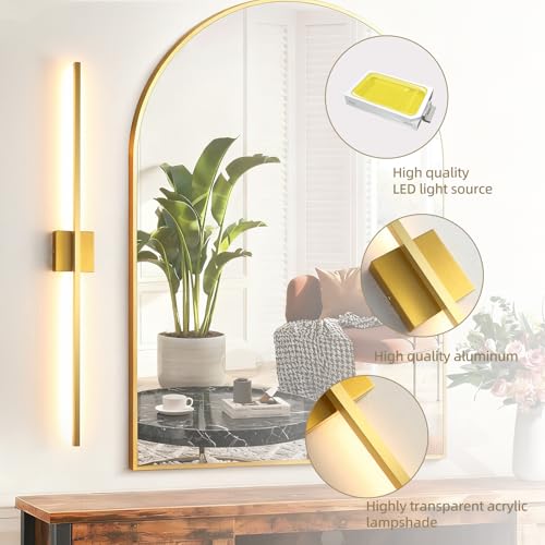 Image of Wall Sconces Set of Two, LED Dimmable Sconces Wall Lighting, Brushed Gold Modern Wall Sconce Light for Bathroom, Living Room, Bedroom, Hardwied 3000K 40''