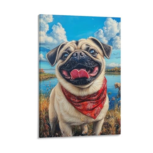 Impression sur toile Pug pour décoration murale de maison 30x45cm VSFCRQRQ