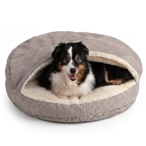 Image of Snoozer Cozy Cave Dog Bed, Round Covered Dog Bed, Merlin Linen (L)