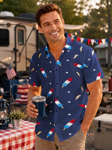 Image of Yoimira Hawaiian Shirts for Men, Print Mens Casual Short Sleeve Button Down Shirts Floral Aloha Beach Shirt