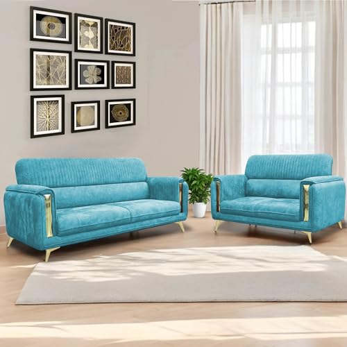 Image of Casaliving Gelio 3+2 Seater Sofa Set for Living Room (Turquise Colour) Premium Fabric Sofa