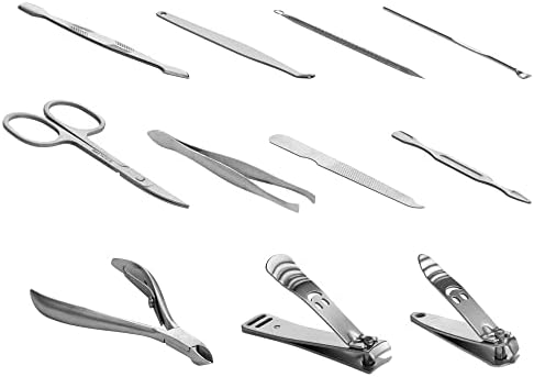 LaRoc Nail Care Manicure Set 12 Piece Professional Nail Clippers Kit Pedicure Care Tools-Stainless Steel Grooming Tools With PU Leather Case for Travel & Home