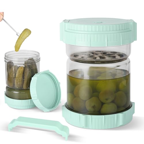 Cozary Tarros de Cristal con Tapa 1479ml/50oz - Táper Hermético para Comida en ABS con Asa y Tenedor, Sin BPA, Lavavajillas, Tarros Cocina Almacenaje para Encurtidos, Aceitunas y Fermentación