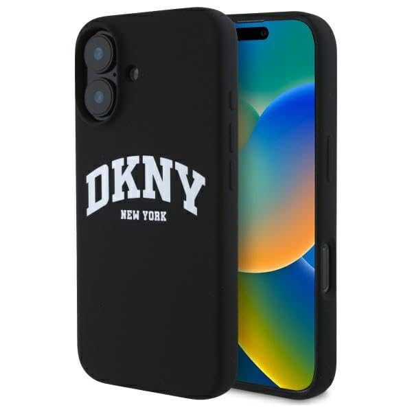 CG MOBILE DKNY DKHMP16SSNYACH Coque pour iPhone 16 6,1" Noir Silicone Blanc Logo imprimé