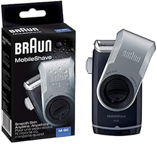 Braun MobileShave M-90 Travel Shaver Silver (Precision Trimmer, Smart Foil, Wide Floating Foil, Washable)
