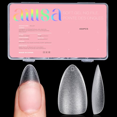 AILLSA Medium Almond Nail Tips 450PCS Full Cover Clear Acrylic Nail Tips Double-Sided Matte No Need Base Coat Nail Tips Press on