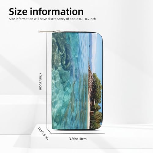 Pu Leather Wallet For Women Girl, Zip Around Credit Card Holder Fiji Island And Clear Sea Long Wallet Clutch Purse Waterproof Travel Handbag3