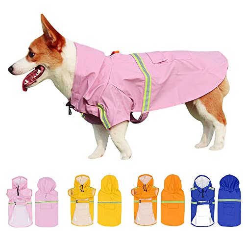 Mingzhe Capa de chuva para cachorro com capuz bolso refletivo ajustável impermeável capa de chuva pa