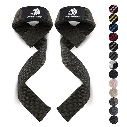 Fitgriff Lifting Wrist Straps for Weightlifting Gym Deadlift Workout (Made of Premium Cotton & Padded) - Men & Women (Standard Army Green (Silicone-Grip))