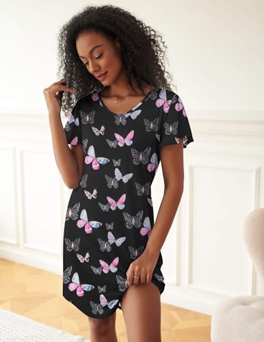 Image of Ekouaer 2 Pack Nightgowns for Women Short Sleeve Nightshirt Soft Sleepdress