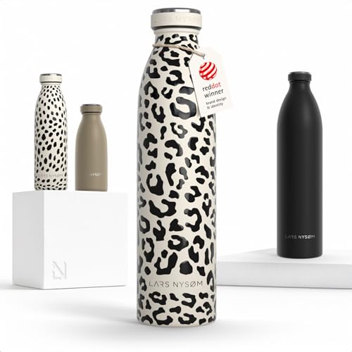 Image of LARS NYSOM Stainless Steel Insulated Water Bottle 12oz 17oz 25oz 34oz 51oz | Insulated Thermo Flask for Hot and Cold Beverages | Leakproof Drinking Bottle (Beige, 25.4oz)