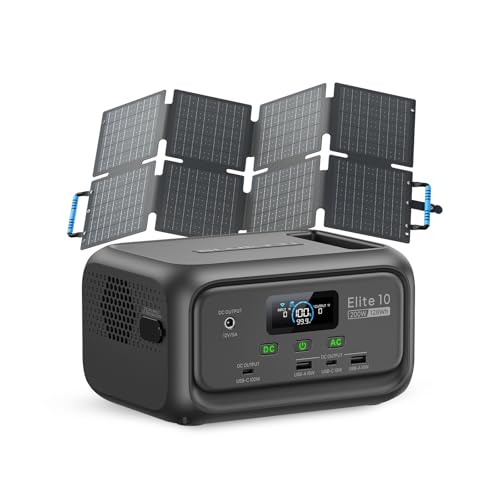 BLUETTI Générateur Solaire Elite 10 avec Panneau Solaire 60W Inclus (Expédition Séparée), Station d'Alimentation Mini 128Wh avec Prise CA 200W, Alimentation Portable Format Paume pour Camping, Pannes