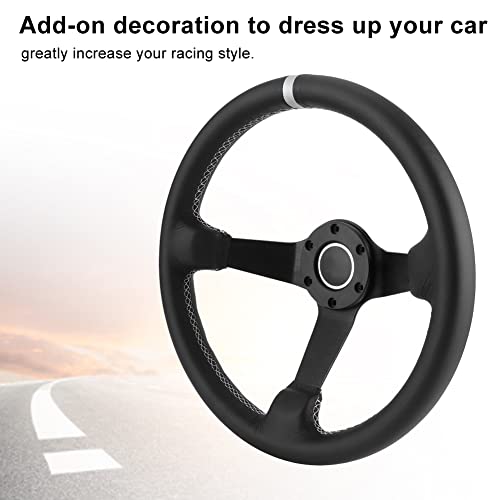 Steering Wheel 350mm/14in for SPARCO Style 6 Bolt Half Deep Dish Black Leather Racing Steering Wheel with Horn - Image 5