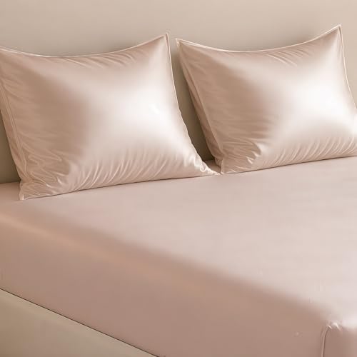 Image of Luxe Ere Elastic Fitted Satin Bedsheet King Size (78x72) with 2 Pillow Covers, Ultra-Smooth 300TC Silky Fabric, Perfect for Home Decor, Gifting & Romantic Escapes- Golden Mirage