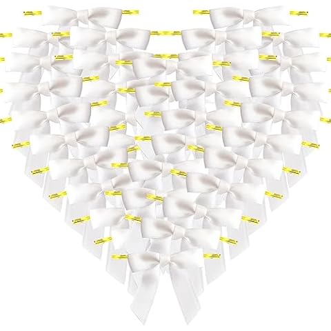 Micomon 50pcs 2-1/2" White Satin Ribbon Bows with Twist Ties for Gift Wrapping Packing Christmas Decoration (White) Cover