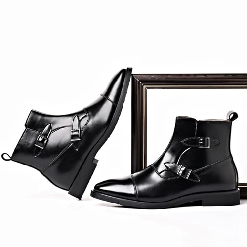 Men's Leather Cap Toe Buckle Chelsea Boots with Side Zipper British Style Slip-On Low Block Heel Chukka Ankle Boots Casual Business Formal Dress Boots2