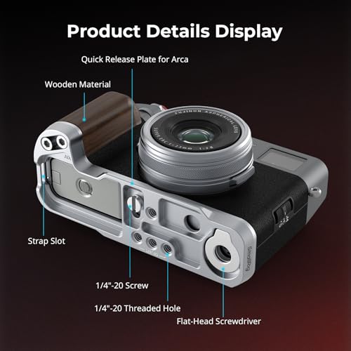 SMALLRIG X100VI / X100V-Handgriff, L-förmiger Holzgriff für Fujifilm X100VI / X100V-Kamera, integrierte Schnellwechselplatte für Arca, mit Auslöser und Blitzschuhabdeckung, Silber – 4804