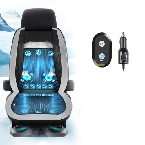 LGNORA 12V Cooling car seat coves front car seat cuhsion,16fans Breathable massage car seat cushion black and grey car seat cooling pad. (GREY, 1PCS)