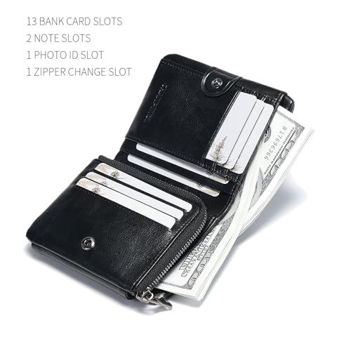 Men's Buckle zipper genuine leather wallet, large capacity 13card slots, Driver's license, multifunctional coin pocket (Vegetable tanned leather black)4