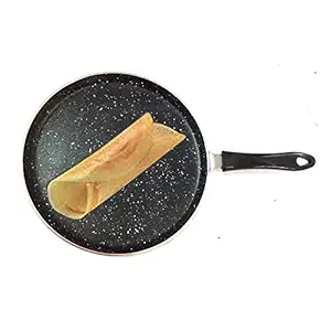 Aluminum Non-Stick Dosa Pan Nonstick Dosa Tava Griddle Dosa Pan Round Griddle Crepe Pancake Easy to Cook Indian Style Cookware with Handle Pizza Crepe Pan, Dosa, Roti Tawa, Budare, (4mm)