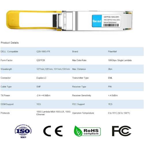 Image of 100G QSFP28 DR Single Lambda Optical Transceiver Module,Compatible with DELL Q28-100G-FR,100GBASE-DR QSFP28 1310nm 500m Duplex LC SMF with FEC DDM