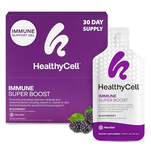 Healthycell Immune Super Boost | Supplement for a Strong, Resilient Immune System Defense | Clinically Proven Ingredients Vitamin C, Zinc, Elderberry, Echinacea, Beta Glucan | MICROGEL™ (30-Serving)