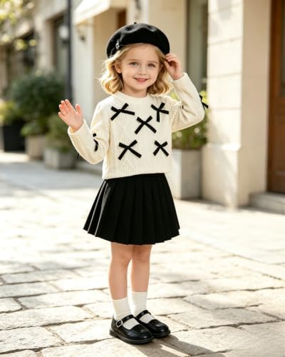 Image of Renotemy Toddler Girls Outfits Winter Little Girl Clothes Skirt Set 18M-6Y | Girls Christmas Fashion 2 Piece Outfit,Fall Knit Sweater and Skirt Set,Holiday Thanksgiving Dress Back to School Essentials