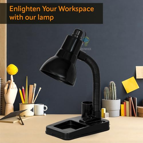 Image of Adjustable LED Study Table Lamp | Metal Desk Light for Reading, Writing, Learning, Work from Home & Office | Flexible Neck Eye Care Lamp for Students (Black)