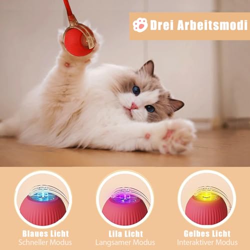 Katzenspielzeug, Geräuscharmes Katzenspielzeug Selbstbeschäftigung, Interaktives Katzenspielzeug mit USB, Intelligente Hindernisvermeidung Katzenspielzeug Elektrisch Ball, Spielzeug für Katzen – Bild 5