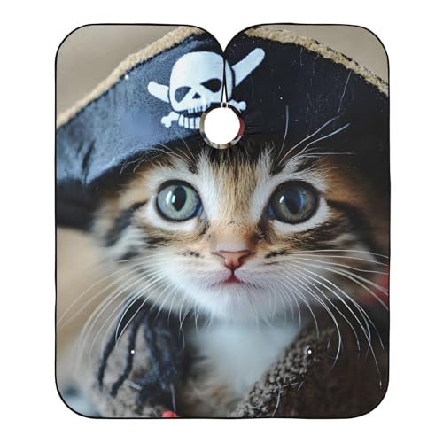 Hezely Pirate Kitten Hair Dye Cape, Barber Cape for Adults,Waterproof Salon Cape,Waterproof Hairdressing Styling Hair Cutting, 65
