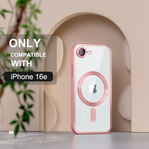 Image of Misea Magnetic for iPhone 17e / 16e Case Compatible with MagSafe Pink | [Never Yellowing] [Military Drop Protection] Full Camera Lens Protector Plating Soft Clear Phone Case for Women, Pink