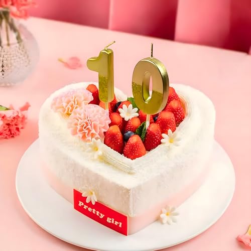 Image of Birthday Number Candles 0 Kids Cake Decoration Sparkle Gold Metallic Drip-Resistant Candle for Wedding Anniversary Graduation Retirement Celebration Size 5 x 3.5 cm