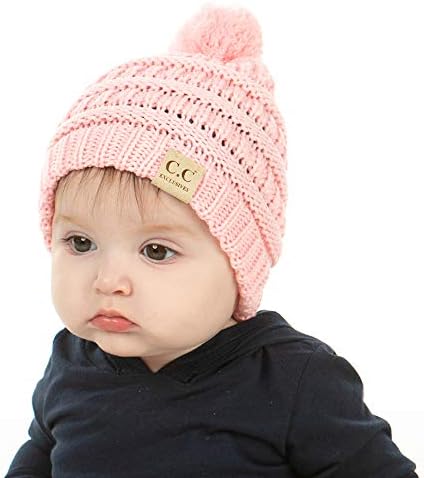 Funky Junque Beanie Infant Baby Skull Cap Hat (POM) - Pale Pink