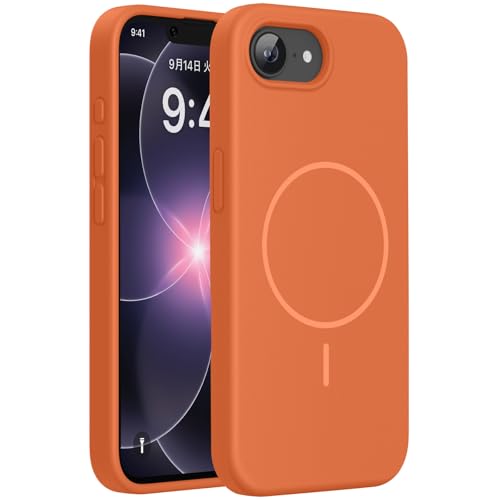 Miracase iPhone 17e 用 ケース MagSafe対応 シリコン さらさら触感 薄型 マグネット搭載 iPhone 16e 用 ケース 耐衝撃 衝撃吸収 あいふぉん17e あいふぉん16e オレンジ