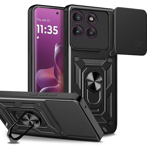 Image of AESTMO Tough Armor Moto Edge 60 Pro 5G Bumper Back Case Cover | Ring Holder & Sliding Camera Shield Cover | 360 Degree Protection Back Case Cover for Moto Edge 60 Pro 5G (Black)