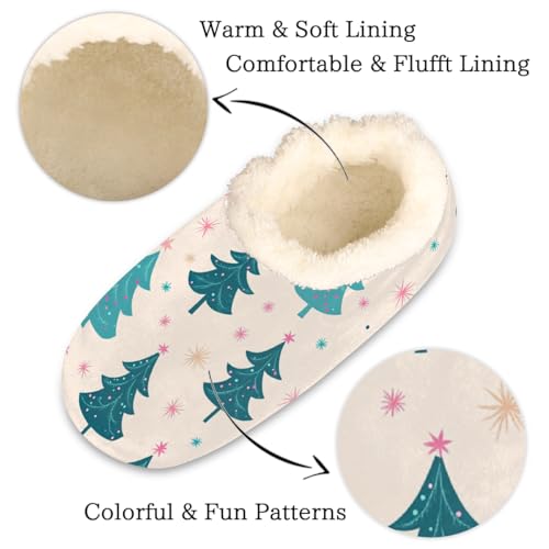 Christmas Trees Green Pink Slippers for Women Slipper Socks Soft Fuzzy House Slippers Shoes for Indoor Bedroom, Winter Cozy Christmas Gifts2