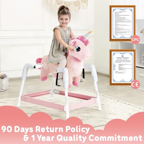 Image of FUNLIO Unicorn Spring Rocking Horse for Kids 3-6, Rainbow Fairy Ride on Horse with Covered Spring & Sturdy Frame, Neighing & Galloping Sound for Pretend Play, Horse Toys Gift, CPC & CE Certified-Pink
