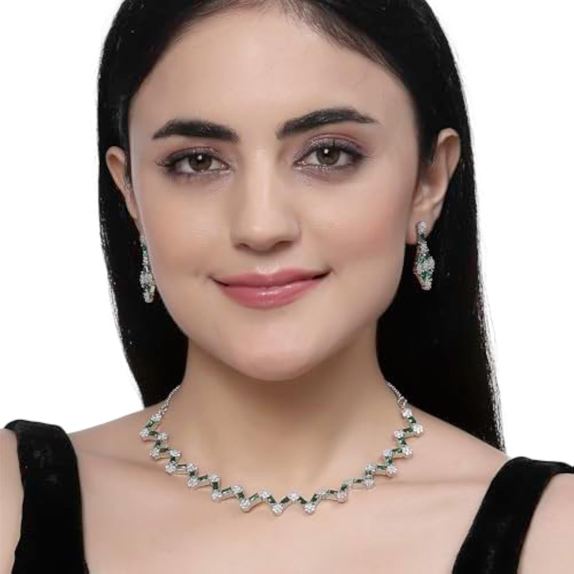 Rhodium-Plated Diamond Necklace Set