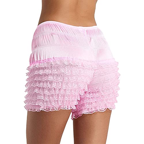 Taikmd Women's Boxer Bloomers Shorts Ruffled Lace Panties Tanga Dance Bloomers Sissy Pettipants Frilly Shorts Underwear Boy Shorts Briefs (Pink, Medium) #TOP2