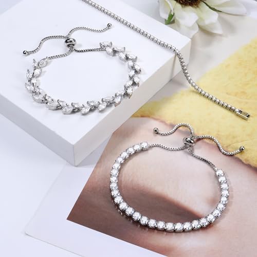 HinDaLi 2 stuks tennisarmband zilveren diamanten damesarmband