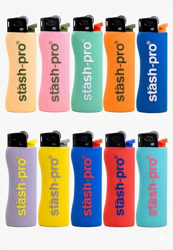Image of Stash-pro Refillable Flint Lighter (5-Pack, Ergonomic E Shape, Adjustable Soft Flame, Replacable Flint - Sustainable & Child-Resistant Pocket Lighter Set