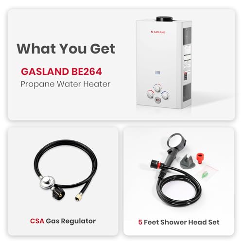 GASLAND BE264 Tankless Water Heater Propane 10L, 2.64GPM Outdoor Propane Shower for Camping & Off Grid, 68,000BTU, Digital Display, Overheating Protection, Easy Installation