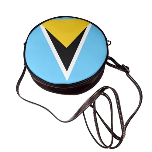 Saint Lucia Flag Women Round Crossbody Bags Leather Sling Bag Purse4