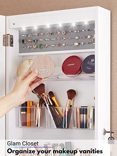 Yokukina Led Jewelry Cabinet Armoire Wall&Door Mounted - Full Length Dressing Mirror W/Large Storage Lockable Organizer #TOP2