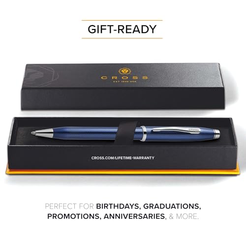 Image of Cross Century II Translucent Cobalt Blue Diamond Pattern with Chrome Appointments Refillable Ballpoint Pen - Medium Point, Black Ink, Luxury Gift Box