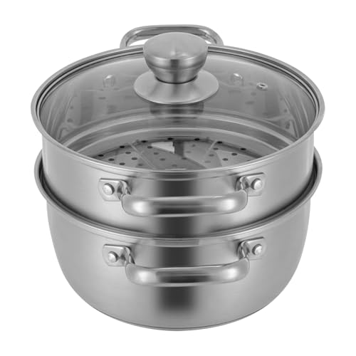 QuatoLuilo Vaporera de 2 niveles de acero inoxidable con capacidad de 1,2 litros, tapa de visión, mango de remache estable, ideal para cocinar de forma rápida y saludable, apto para lavavajillas