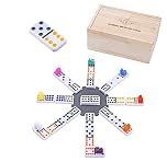 Engelhart - 250170 - Mexican Train Dominoes Set D12 - Wooden Box - 91 Colorful 9mm Dominoes + 8 Colorful Trains - 2 to 8 Players
